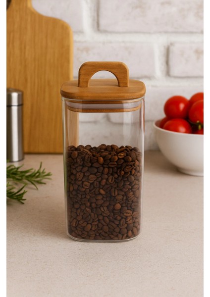 Borosilikat Akasya Kapaklı Silikon Tam Vakumlu Cam Kavanoz 1500 ml