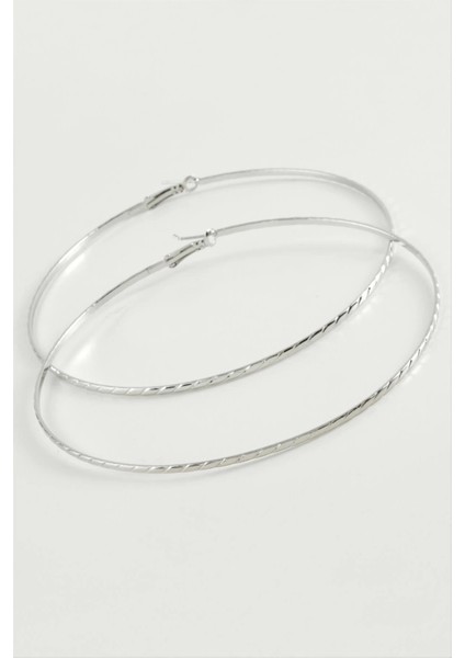 Zincir Çizgili Metal Halka Küpe 8-9-10 cm