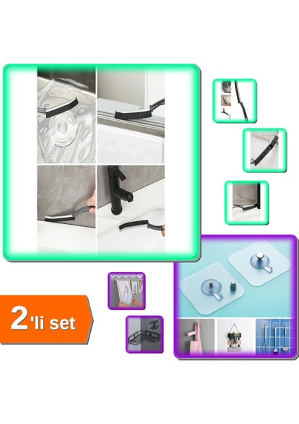 Derz Temizleme Fırçası - Ince Kıl Fırça + 3lü Askı Pin Çerçeve Çok Amaçlı Askı Z1F7C3