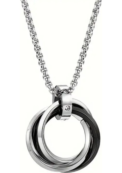 Erkek Üç Halka Kilitli Çelik Kolye