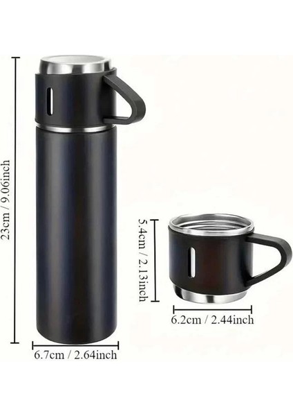 Termos Seti 3'lü Bardak Seti Isı Dayanıklı Siyah Paslanmaz Çelik Vakumlu fırsatları