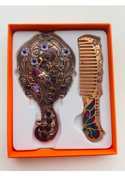 Ayna Tarak Seti, Kutulu-Metal-Hediyelik Takım, 13CM Aynalı Saç Fırçası, Tavuskuşu Figürlü fiyatları
