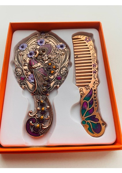 Ayna Tarak Seti, Kutulu-Metal-Hediyelik Takım, 13CM Aynalı Saç Fırçası, Tavuskuşu Figürlü fırsatları