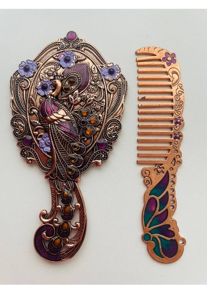Ayna Tarak Seti, Kutulu-Metal-Hediyelik Takım, 13CM Aynalı Saç Fırçası, Tavuskuşu Figürlü indirimleri