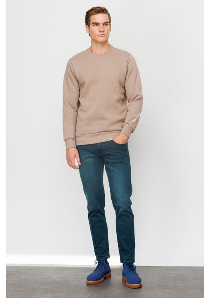 Erkek Camel Bisiklet Yaka Sweatshirt