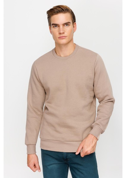 Erkek Camel Bisiklet Yaka Sweatshirt