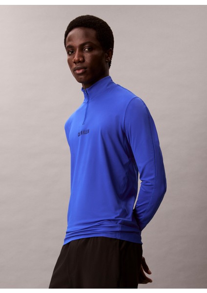 Dik Yaka Saks - Mavi Erkek Sweatshırt LVGMF4K210C66 Wo - 1/4 Zıp Ls modelleri