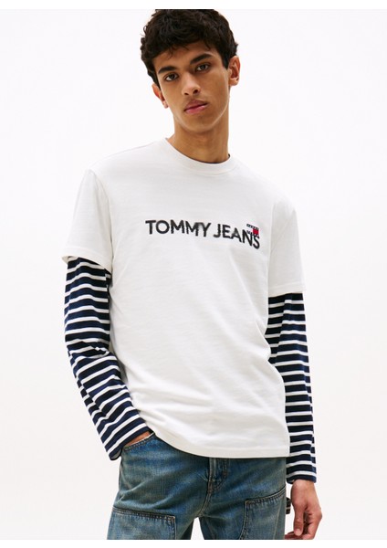 Bisiklet Yaka Baskılı Beyaz Erkek T-Shirt DM0DM21585YBL Tjm Reg Badge Play Te fiyatları