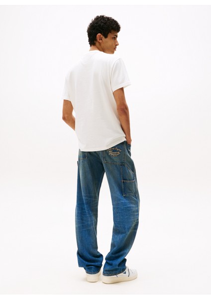 Bisiklet Yaka Baskılı Beyaz Erkek T-Shirt DM0DM21585YBL Tjm Reg Badge Play Te modelleri