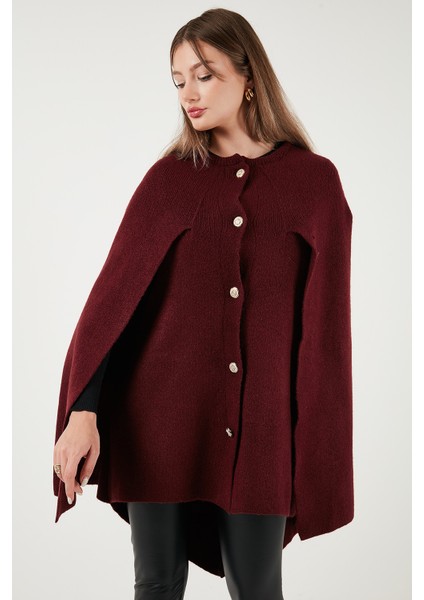 Oversize Fit Bisiklet Yaka Pelerin Kol Düğmeli Panço Bayan Panço 4617015