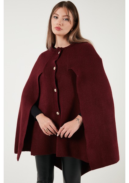 Oversize Fit Bisiklet Yaka Pelerin Kol Düğmeli Panço Bayan Panço 4617015 indirimleri