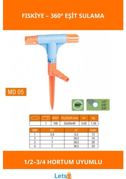 2 Yönlü ve T Şeklinde 360° Dönme Özellikli Bahçe Sprink Fıskiye