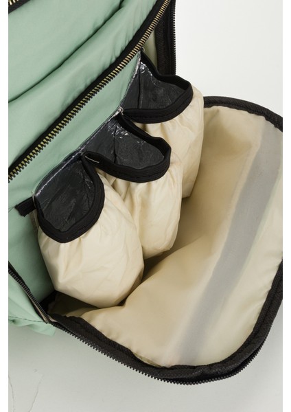 Nakışlı Bondit Hafif Kumaş Anne Bebek Bakım Çantası Termoslu Biberon Cepleri