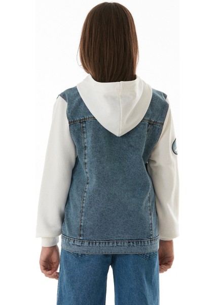 Yazı Nakışlı Kolu ve Kapüşonu Penye Kız Çocuk Ceket modelleri