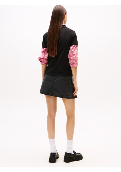 Yuvarlak Yaka Baskılı Siyah Kadın T-Shirt DW0DW21964BDS modelleri