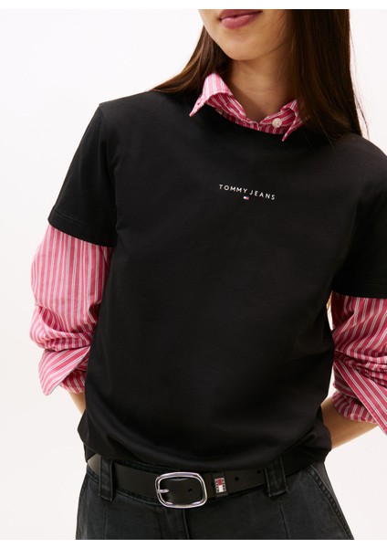 Yuvarlak Yaka Baskılı Siyah Kadın T-Shirt DW0DW21964BDS fırsatları