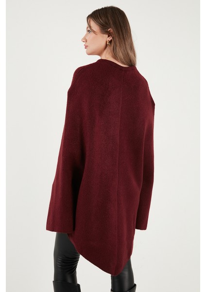 Oversize Fit Bisiklet Yaka Pelerin Kol Düğmeli Panço Bayan Panço 4617015