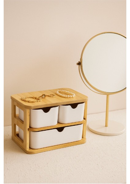Doğal Bambu Çok Amaçlı 3 Gözlü Çekmeceli Organizer BR-6711
