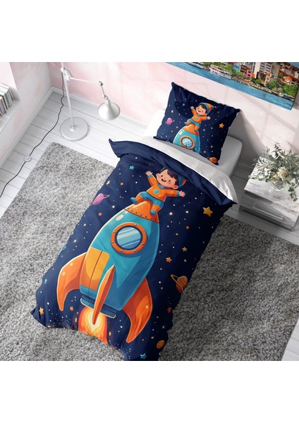 Astronot ve Roketli Çocuk Tasarımlı Nevresim Takımı (Çarşafsız)