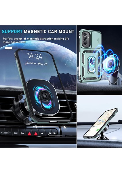 Samsung Galaxy A26 Uyumlu Ekran Koruyucu Kılıf Sürgülü Yüzüklü Standlı Darbe Emici Tank Kapak