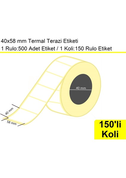 40X58 mm Termal Terazi Etiketi 1 Rulo: 500 Adet Etiket 1 KOLI:150 Rulo Etiket