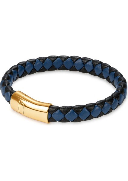 Spor & Business Kombin Altın Renk Mavi Siyah Deri Erkek Bileklik modelleri