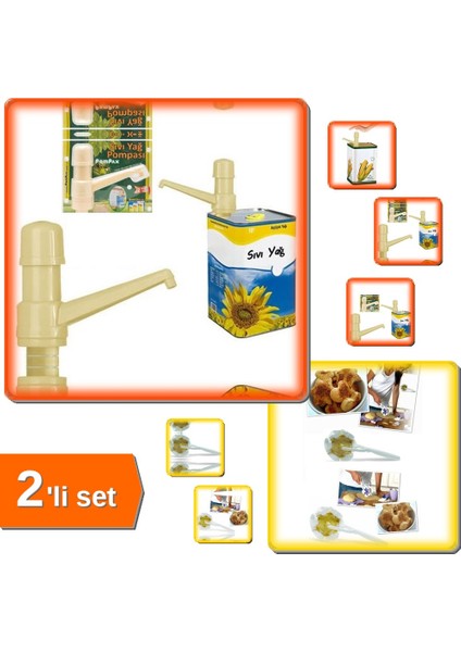 Sıvı Yağ Pompası + Kurabiye Ruleti Çiçek - Kalp - Üçgen - Mutfakta Kullanışlı Set ABC789