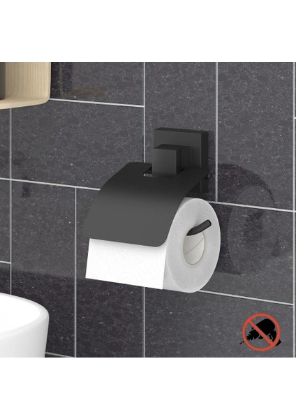 Tuvalet Kağıdı Askısı Kapaklı Yapışkanlı Easyfix Siyah