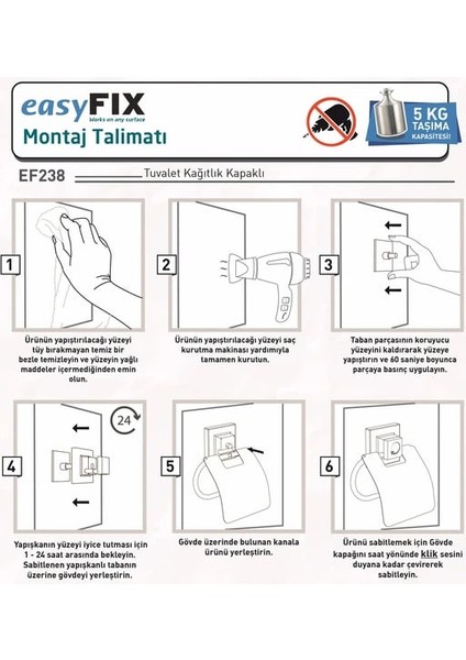 Tuvalet Kağıdı Askısı Kapaklı Yapışkanlı Easyfix Siyah fırsatları