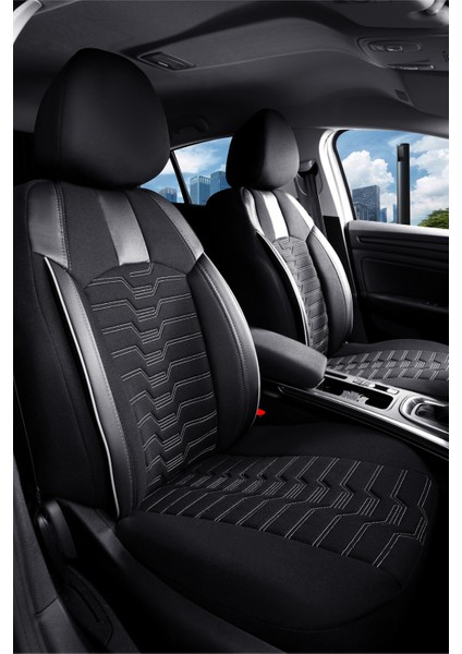 Chevrolet Lacetti Deri Detaylı Oto Koltuk Kılıfı Ön Arka Takım Platinium Seri Siyah Beyaz Scr
