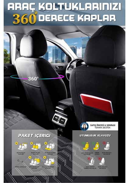 Chevrolet Lacetti Deri Detaylı Oto Koltuk Kılıfı Ön Arka Takım Platinium Seri Siyah Beyaz Scr