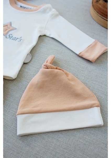 Litaetrend 3-6 6-9 9-12 Ay Full Star Nakışlı Şapkalı Uzun Kollu Sweat 3lü Erkek Bebek Takımı Buğday fırsatları