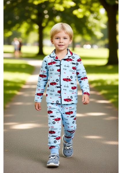 Erkek Çocuk Baskılı Uzun Kollu Pijama Takımı Konforlu Geceler Için Ideal Seçim Kaliteli Şık