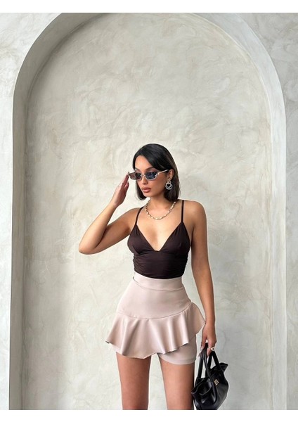 Vnlu Fırfırlı Şort Bej S24683 modelleri