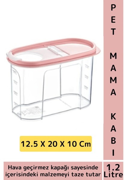 Dayanıklı Sert Plastik Hijyenik Tazelik Sağlayan Hava Geçirmez Kapak Kedi Köpek Mama Kabı 1.2 Litre