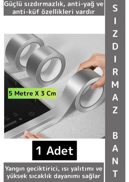 Kendinden Yapışkanlı Mutfak Banyo Kolay Temizlenir Su Sızdırmaz Yanmaz Alüminyum Bant 5 Metre x 3 cm