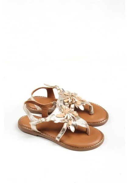 131301 Çiçek Detaylı Sandalet Hakiki Deri Altın fiyatları