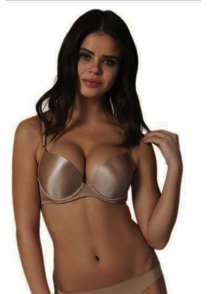 Kadın Ekru Full Push-Up 2 Beden Büyüten Sütyen Reina
