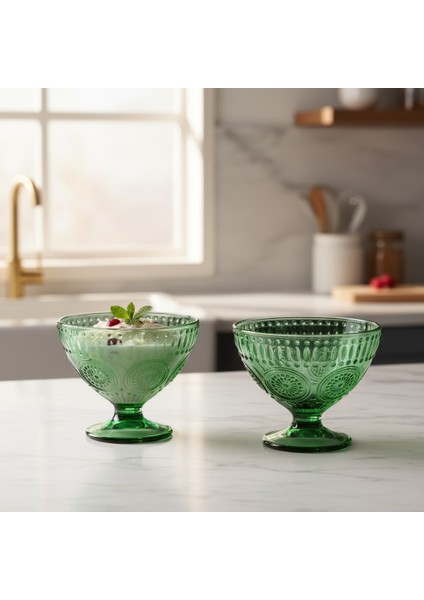 Güneş Desen Yeşil Dondurma – Tatlı – Çerez Cam Kase Takımı – 6 x 260 ml modelleri