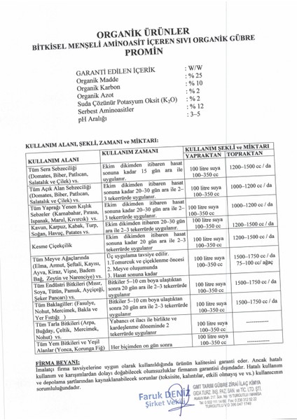 Promın %12 Hayvansal Amino Asit – Bitki Gelişim Düzenleyici, Stres Azaltıcı Organik Sıvı Gübre 20 Lt fiyatları