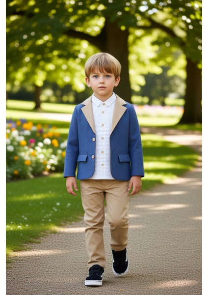 Erkek Çocuk Şık Ceketli ve Pantolonlu Takım Gömlek ve Papyon Dahil Kaliteli Şık Rahat
