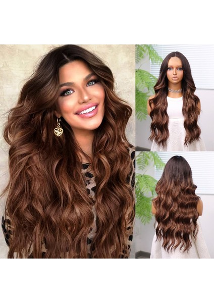 Kahverengi Karamel Işıltılı ve Ombreli Tül Peruk