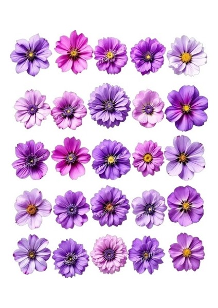 Yenilebilir Mor Çiçek Pasta Süsü - Yenilebilir Pasta Süsü - Çiçek Baskısı