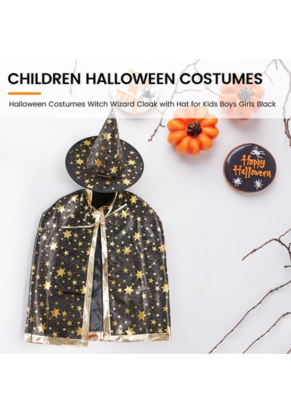 Çocuklar, Erkekler, Kızlar ve Siyah Için Cadılar Bayramı Kostümleri Şapkalı Cadı Büyücü Pelerini (Yurt Dışından) indirimleri