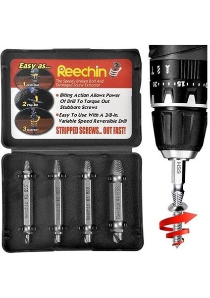 Easy Out 4lü Sökme Takımı - Hasar Görmüş Vida Çıkarıcı