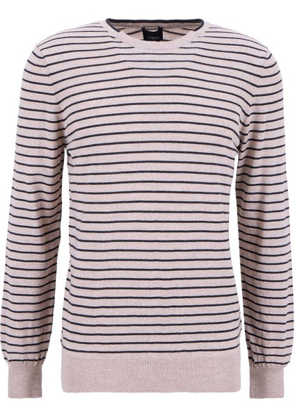 Bisiklet Yaka Slim Fit Çizgili Vizon Erkek Kazak F5WM-KZK 2306