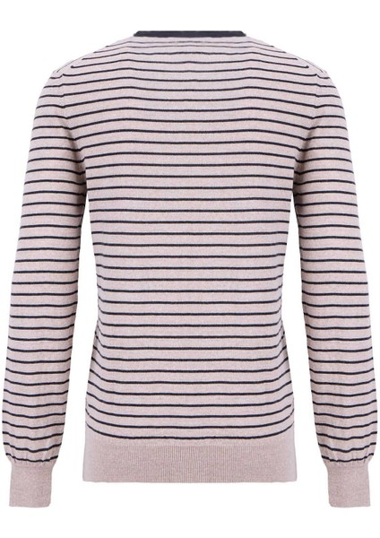 Bisiklet Yaka Slim Fit Çizgili Vizon Erkek Kazak F5WM-KZK 2306