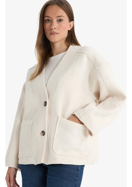 Regular Fit V Yaka Düğmeli Dokuma Ceket G2521AX25AU