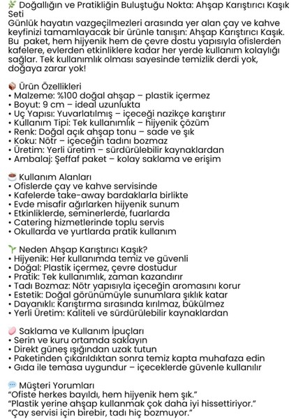 Ahşap Karıştırıcı Kaşık – 2500’LÜ Paket | Çay, Kahve ve Servis Için Hijyenik ve Pratik! 722319 fiyatları