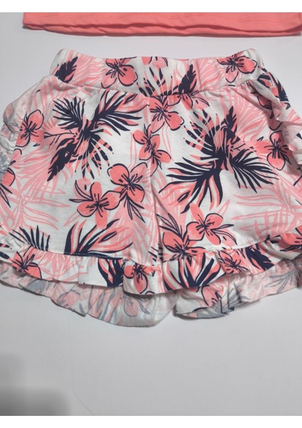 Kız Çocuk Şortlutakım Şortu ve Kolu Fırfırlı Kreş %100 Pamuk Rahat Tarz Tasarım Premium, Mercan modelleri